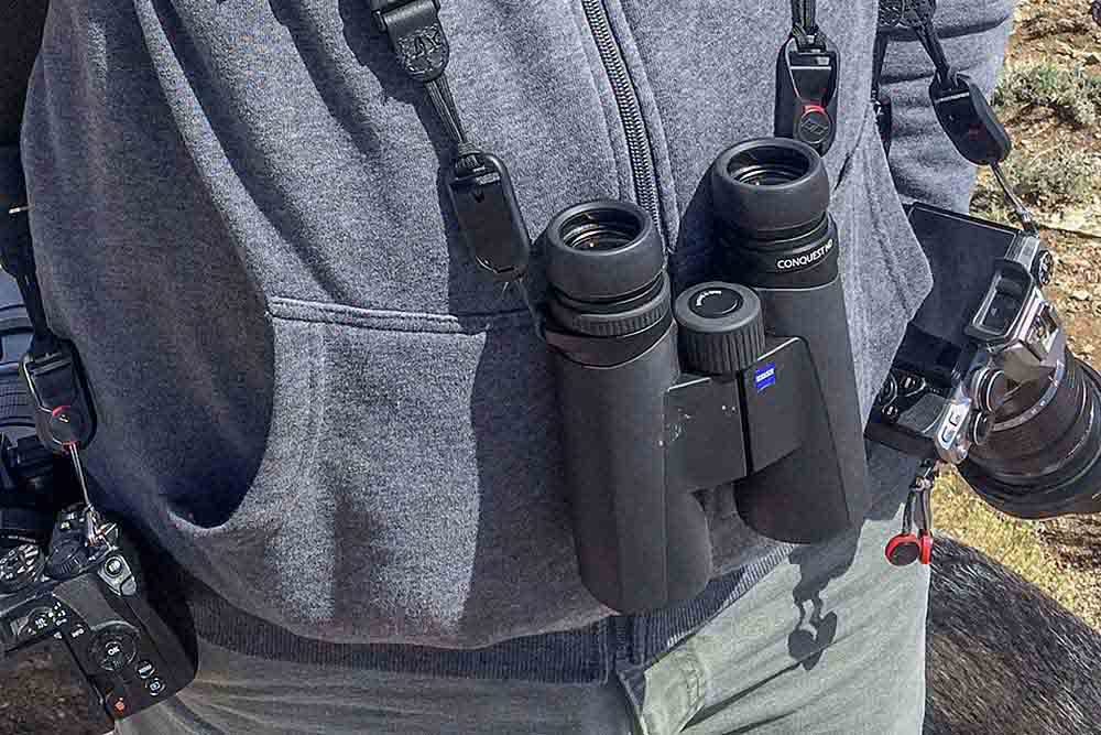 binoculars on neck strap